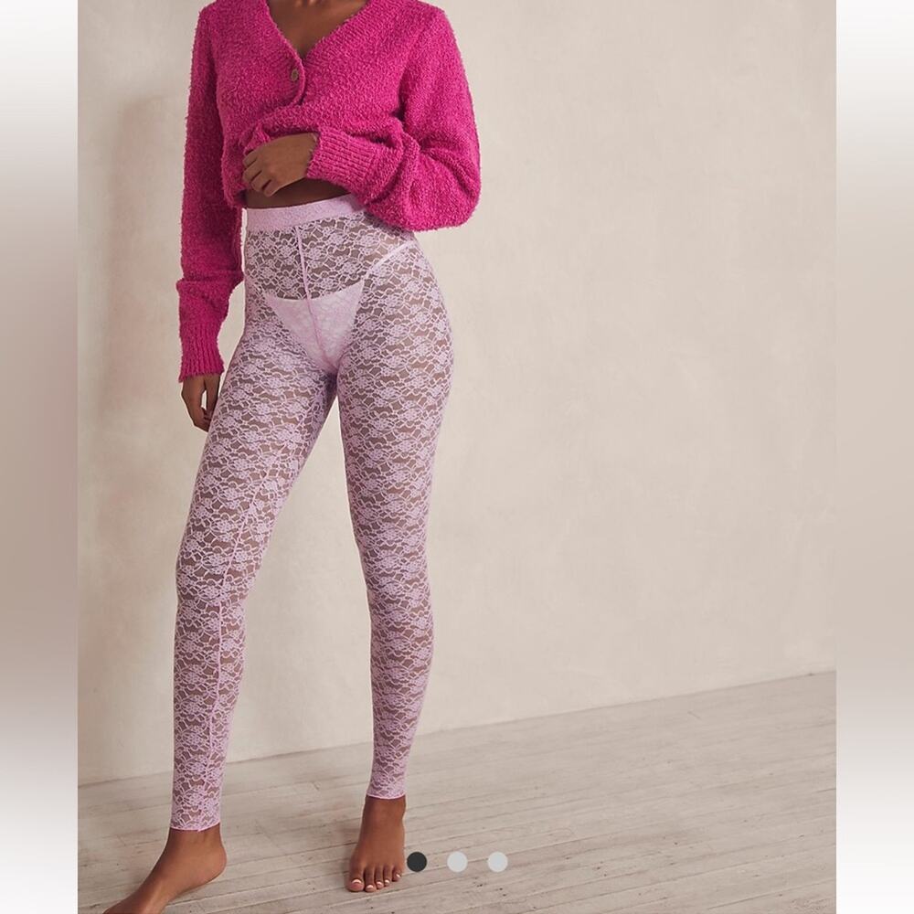 FREE PEOPLE Womens Pink Floral Sheer Lace Leggings Footless Tights Size XS